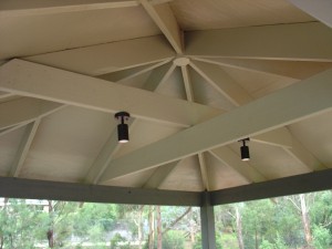 Underside of DIY Gazebo painted with lighting installed